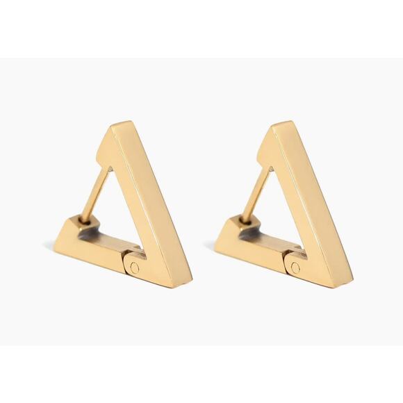 18K Gold Plated Over Stainless Steel Triangle Huggie Earrings - Picture 1 of 2
